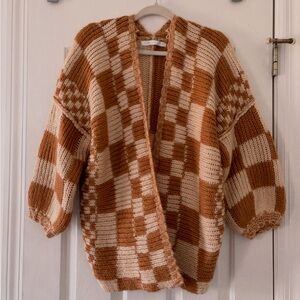 Altar'd State Checkered Cardigan - Brown and Cream